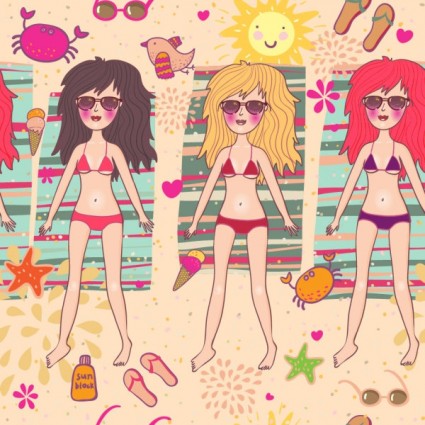 لطيف الفتيات مثير من شاطئ الصيف