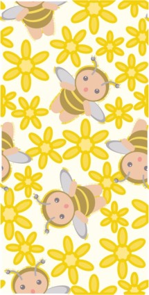 可爱蜜蜂花朵矢量连续背景