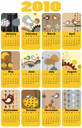 かわいい鳥テーマ カレンダー テンプレート ベクトル