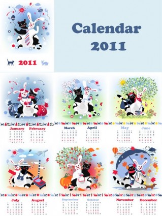 tahun kalender Lucu kelinci vektor