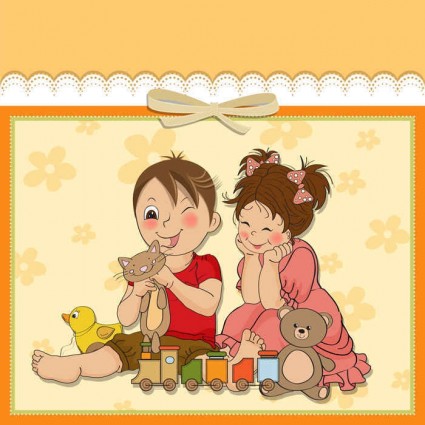 かわいい漫画のスタイルの子供のカード デザイン vector02