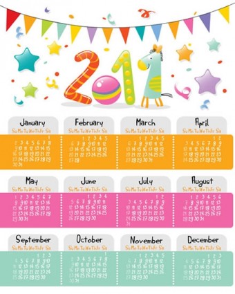 Cute Cartoon Vector Calendar
