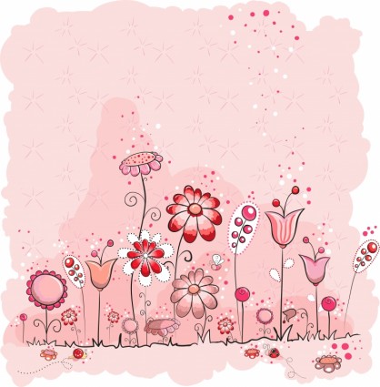 lucu vektor ilustrasi pink bunga garis rancangan