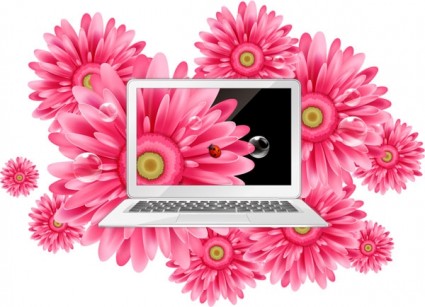 Daisy dan laptop yang indah vektor