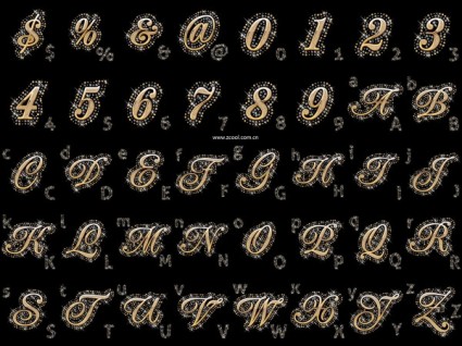 kim cương nhúng trong bảng chữ cái tiếng Anh tiếng ả Rập chữ số và các biểu tượng vector