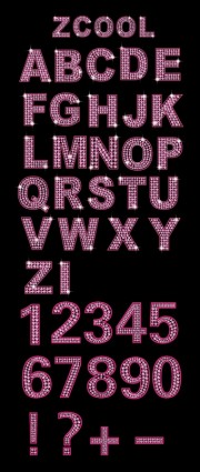Diamant-Buchstaben und Zahlen Vektor Rosa und lila