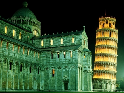 Duomo y la inclinada Torre mundial de Italia de fondos