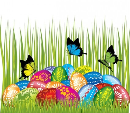 Easter Cards And Decorations Butterfly Eggs Vector