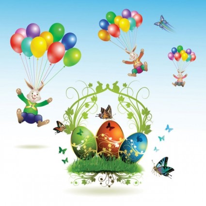 Easter kartu dan dekorasi kupu-kupu vektor telur