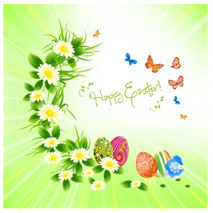latar belakang meriah Paskah dengan bunga dan telur