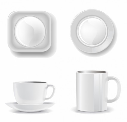 Empty Cups And Plates On A White