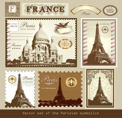 Europeanstyle-Bauten-Briefmarken-Vektor