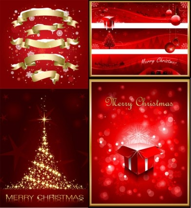 Exquisite Christmas Red Elements Poster Vector