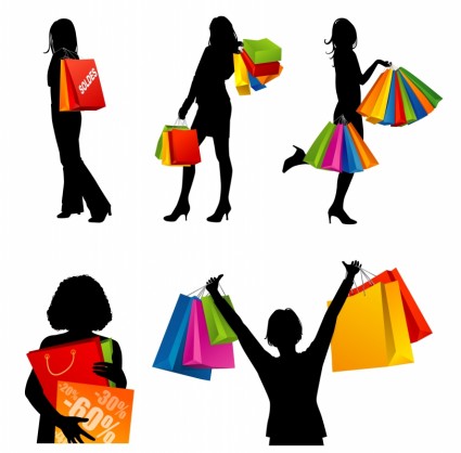Mode shopping Frauen Silhouetten Vektor