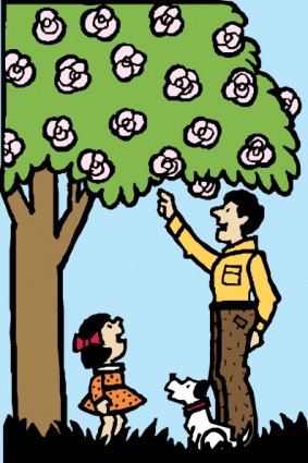 père et fille sous arbre clipart