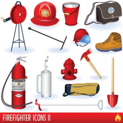 消防士と消防機器のベクトル