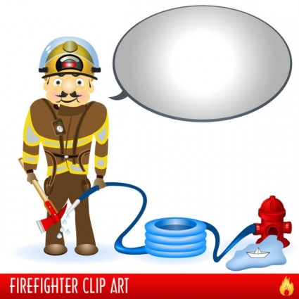 消防士と消防機器ベクトル
