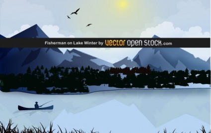 pescador en invierno de lago