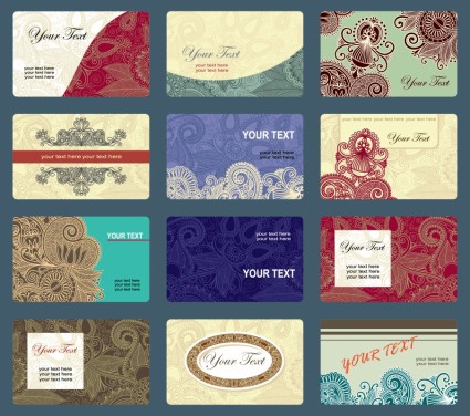Desain Floral bisnis kartu template tekstur vektor garis seni piring