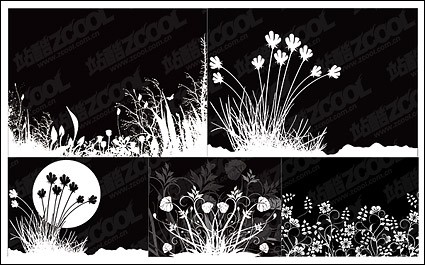 bunga dan vektor hitam dan putih
