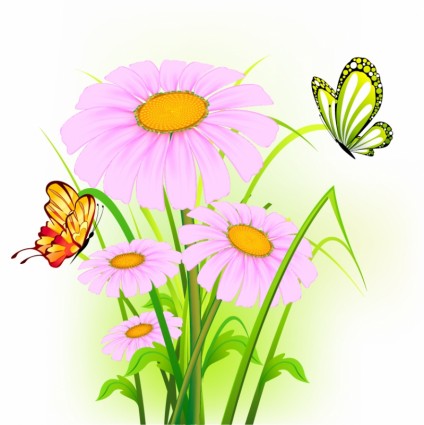 bunga-bunga dan kupu-kupu vektor