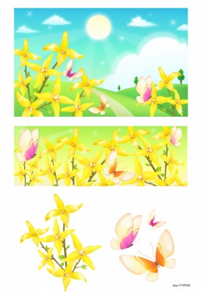 fleurs papillons paysage vecteur