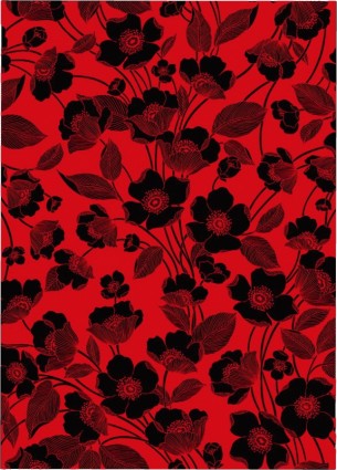 Kırmızı ve siyah arka plan vektör satırları çiçekler