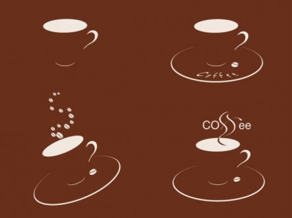 四杯咖啡剪影向量