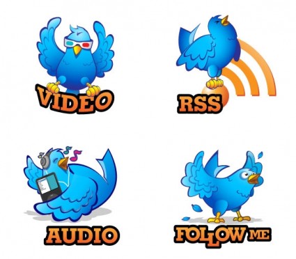 quatre icônes twitter dessinés à la main