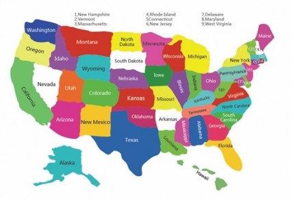 бесплатные красочные карта США с государствами вектор