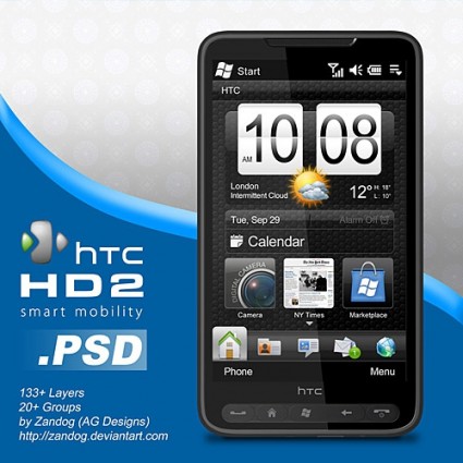 gratuit htc hd2 smartphone psd