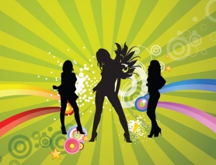 silhouettes libres de dancing girls avec illustration vectorielle abstrait