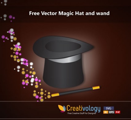 vektor gratis topi ajaib dan tongkat