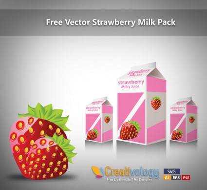 pacote de leite morango Free vector