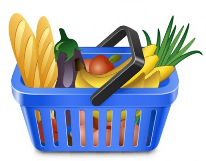 frutas y verduras y vector de cesta de la compra