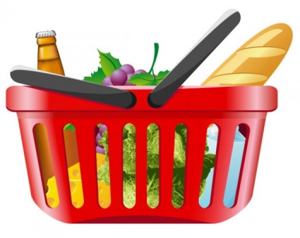 Fruits And Vegetables And Shopping Basket Vector