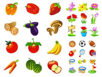 buah-buahan dan sayuran motor bunga ikon vektor