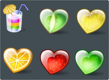 pack de iconos de los iconos de corazones con sabor a fruta