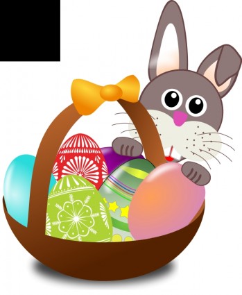 viso buffo coniglietto con uova di Pasqua in un cestino