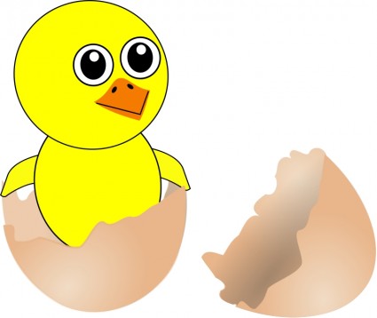neonato di cartone animato divertente pulcino che esce dall'uovo