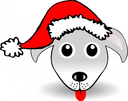 caricature visage gris chien drôle avec un chapeau de père Noël