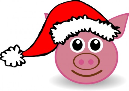 산타 클로스 모자와 함께 재미 있는 돼지 얼굴