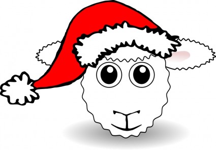 ovelhas Funny face branco cartoon com chapéu de Papai Noel