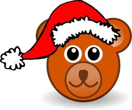 有趣的玩具熊臉棕色的聖誕老人的帽子