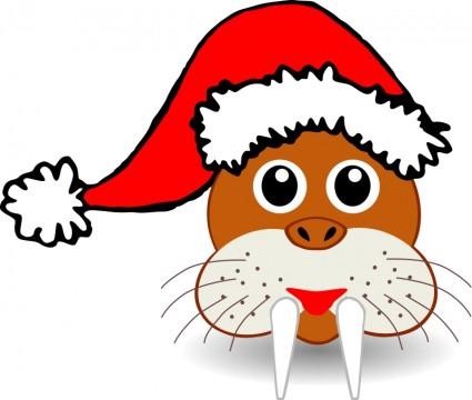смешные моржа лицо с Санта-Клауса шляпа