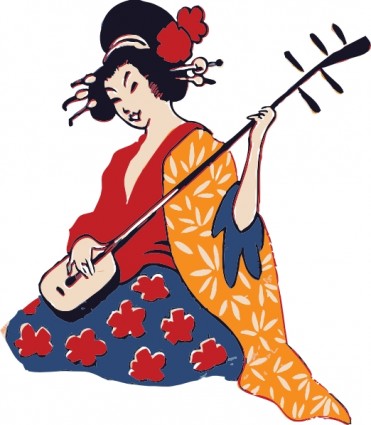 艺伎玩日本的三弦琴剪贴画