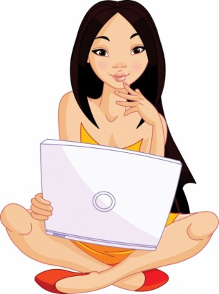 Girl And Computer Vector