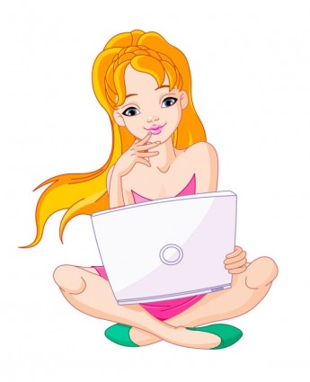 Девочка и компьютера вектор