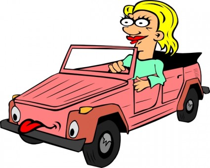 فتاة يقود سيارة الكرتون قصاصة فنية