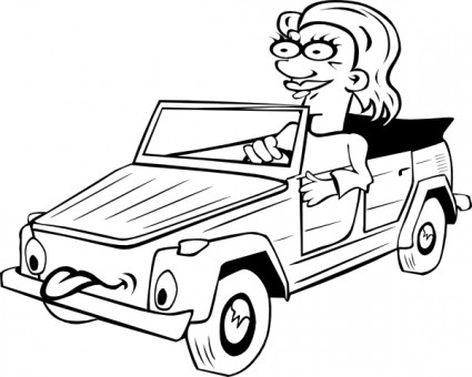 فتاة يقود سيارة الكرتون مخطط قصاصة فنية